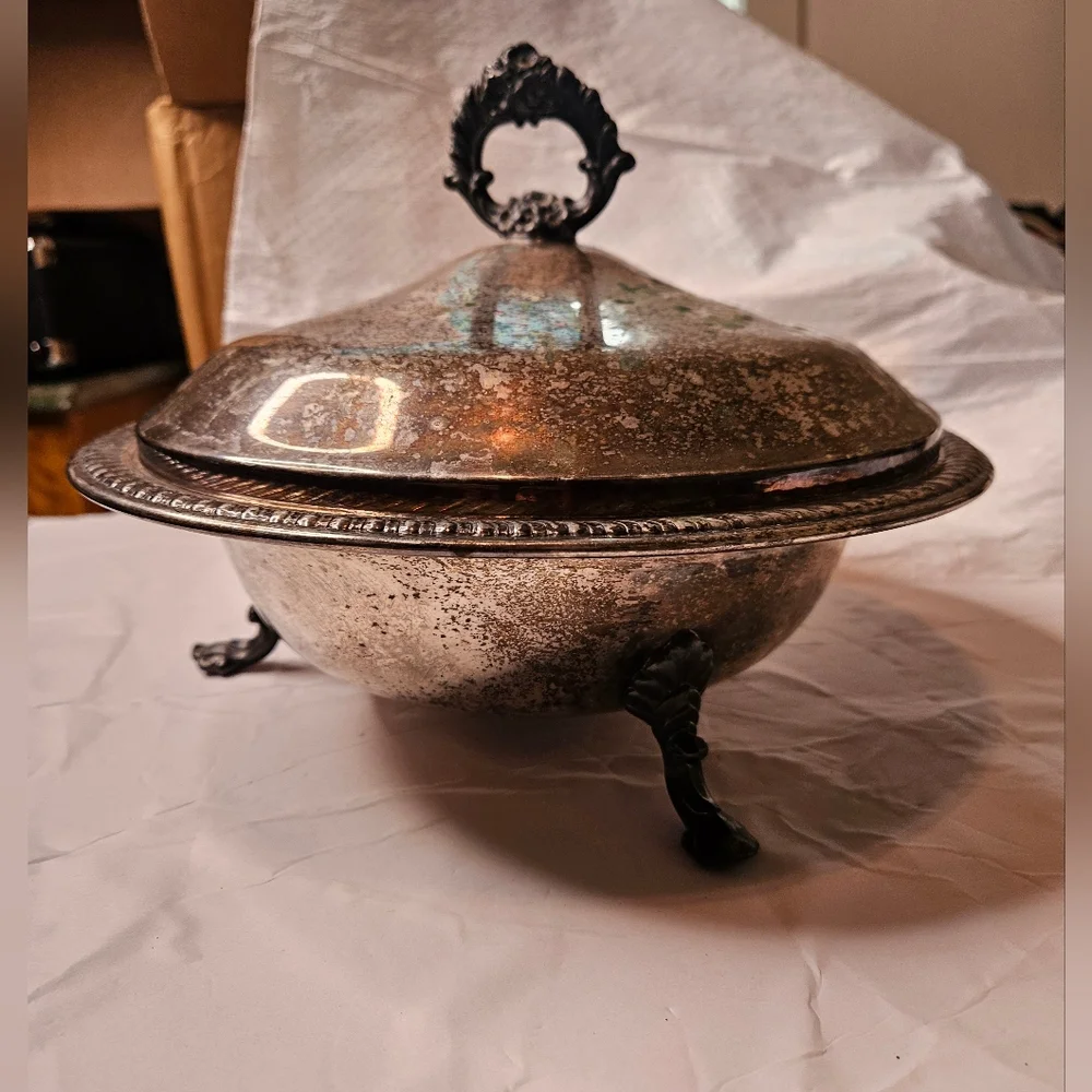 Vintage Silver Plated Serving Dish with Lid Silv 1158 Antique